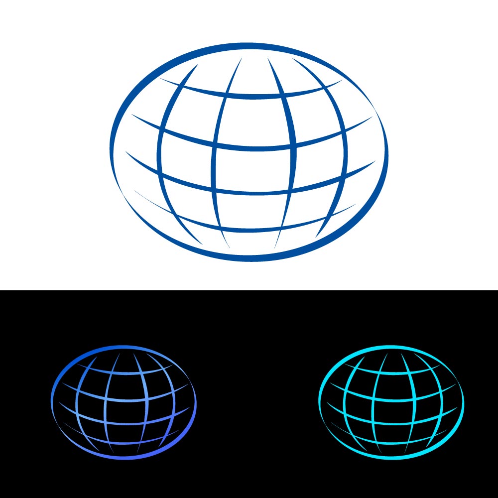 Blue Wireframe Globe Logo - Abstract Earth Grid Vector Icon