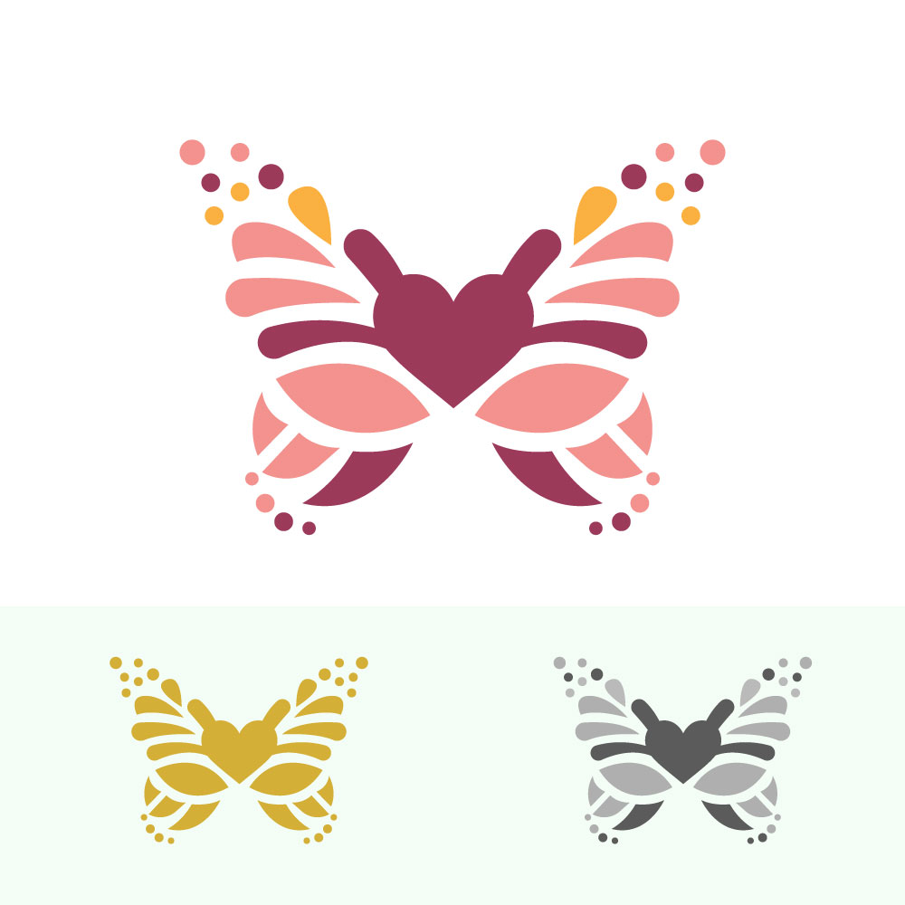 Abstract Butterfly Heart Logo Vector with Floral Wings