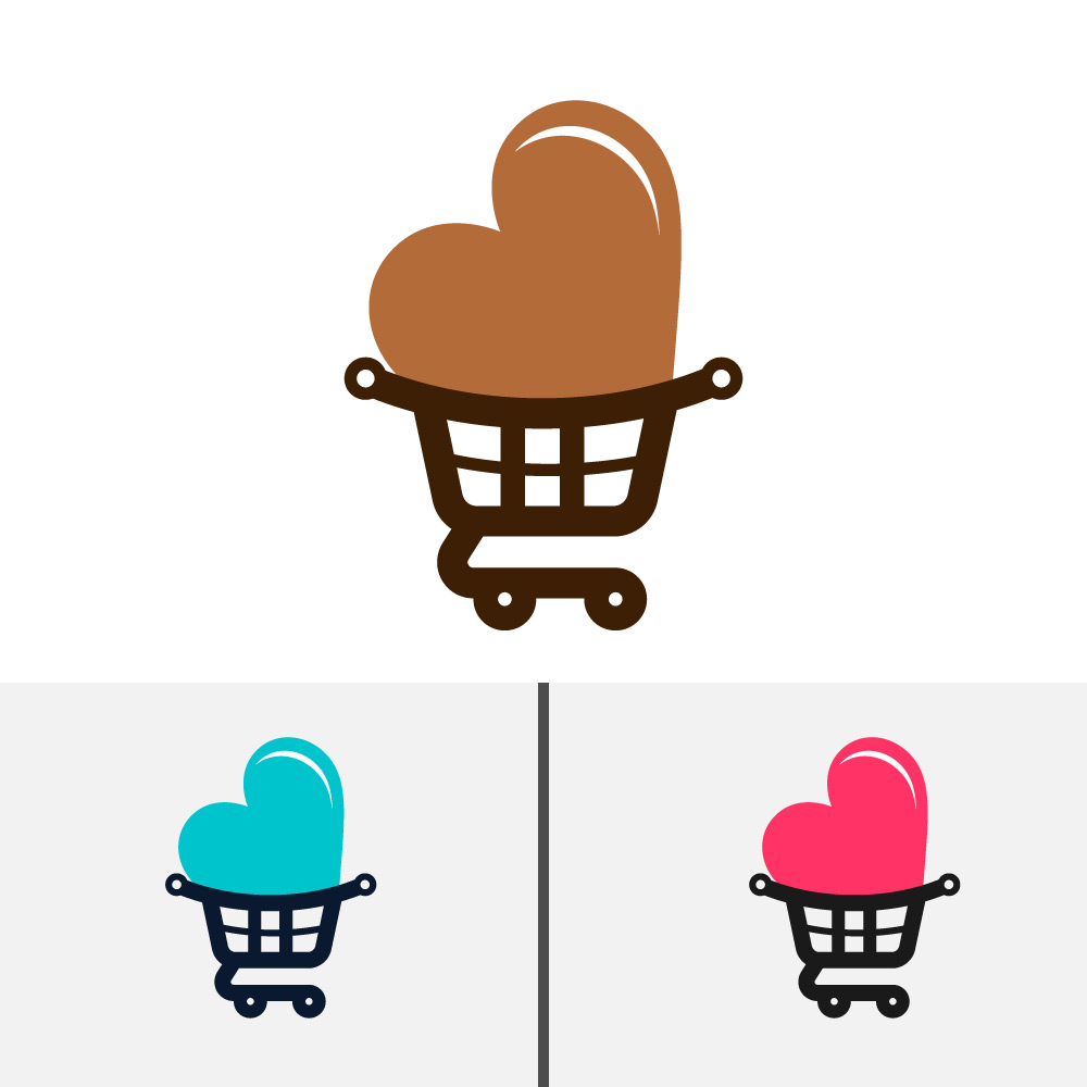 Love Shopping Cart Logo Vector with Heart Icon