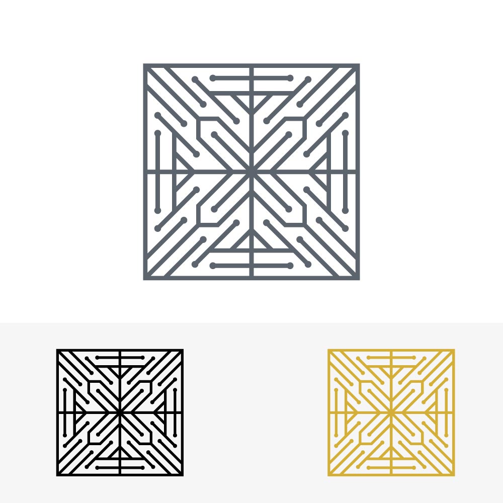 Abstract Geometric Circuit Pattern Square Vector Art Deco Logo.