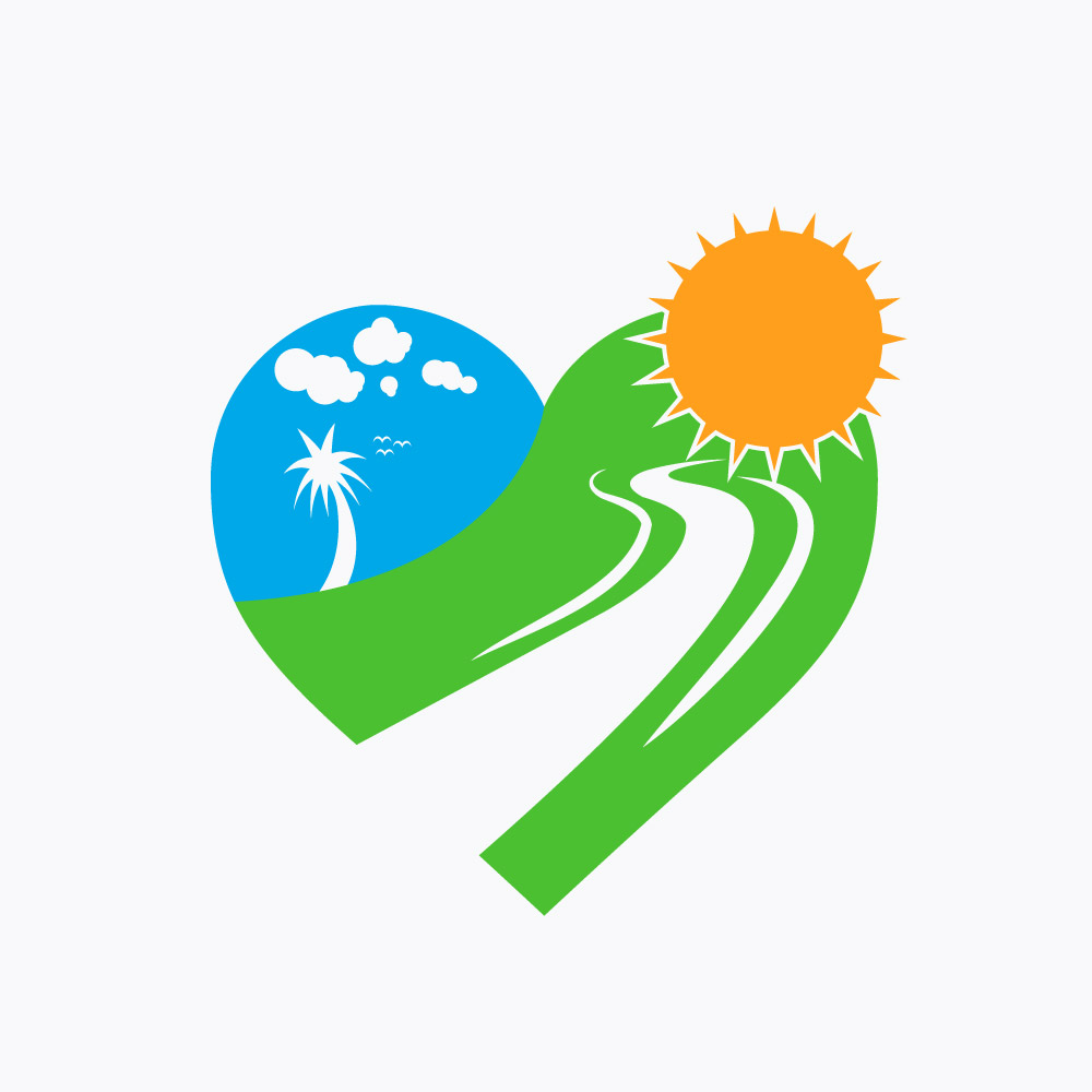 Heart Shaped Nature Landscape with Road and Sun Vector Illustration