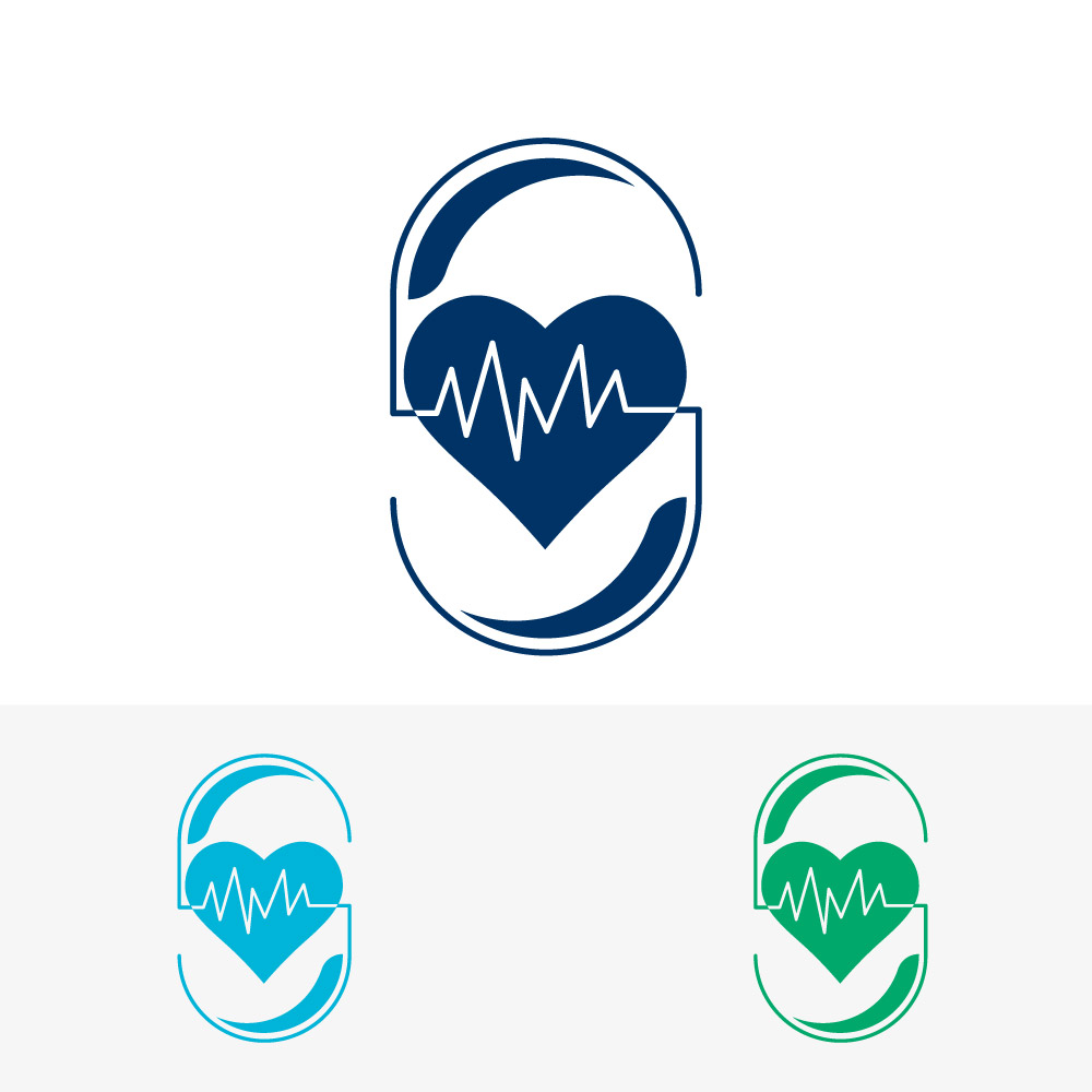 Heartbeat pulse with capsule shell medical logo vector template