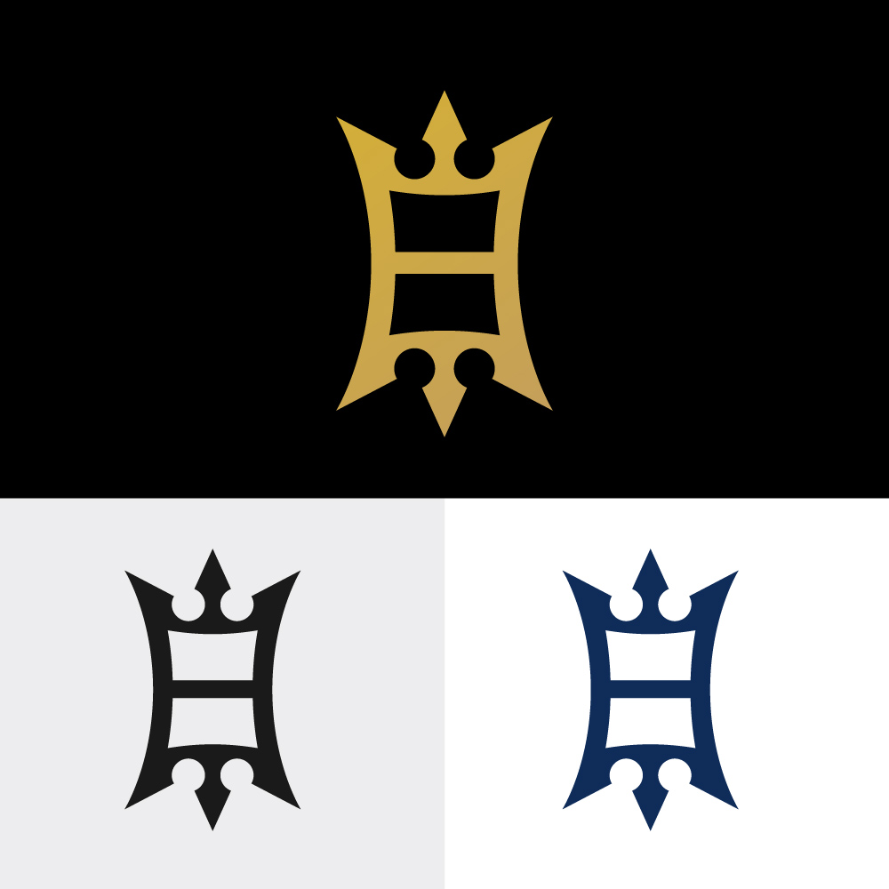 Luxury Geometric Monogram Logo Icon with Sharp Trident and Crown Elements.