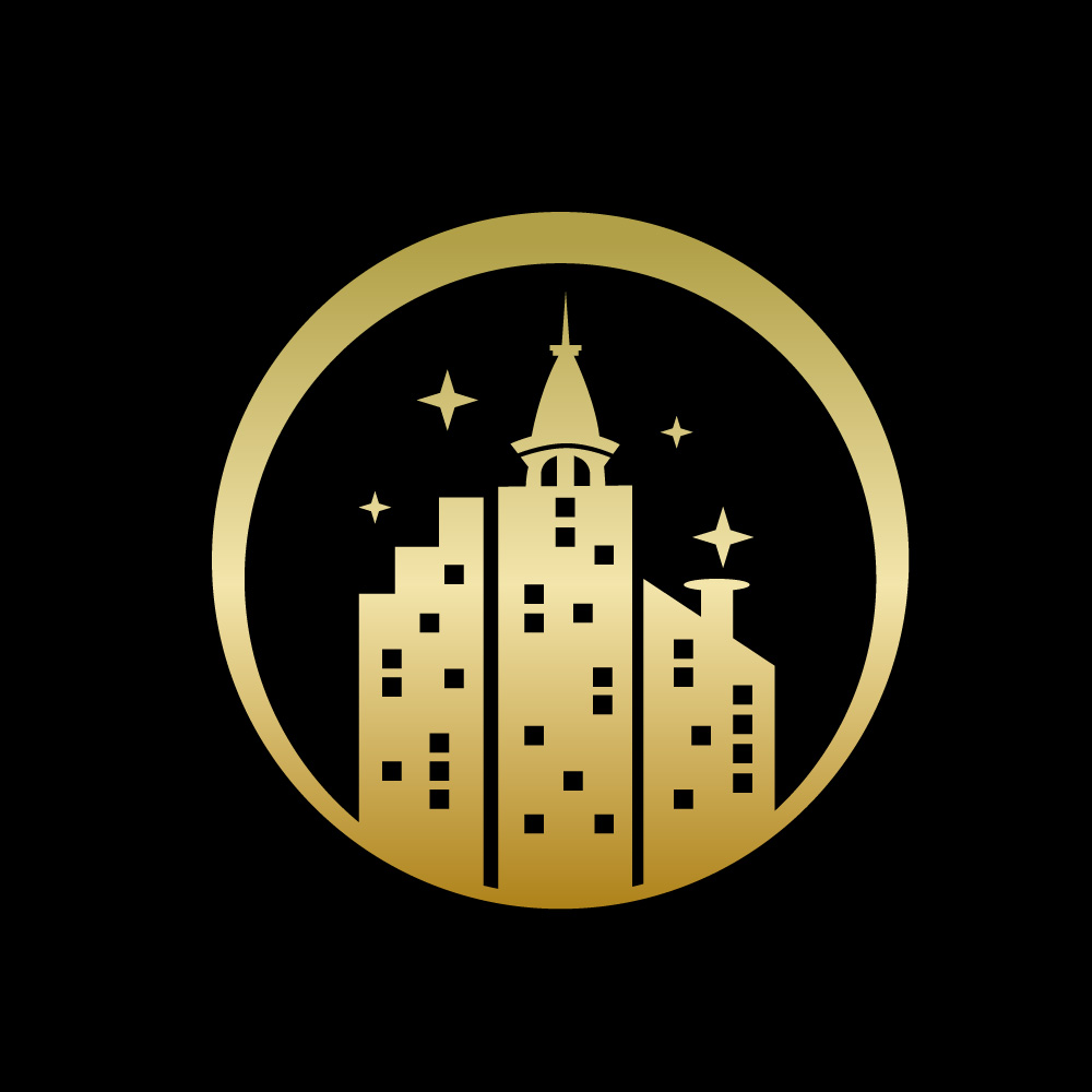 Luxury Golden City Skyline Logo Vector - Elegant Urban Real Estate & Skyscraper Icon