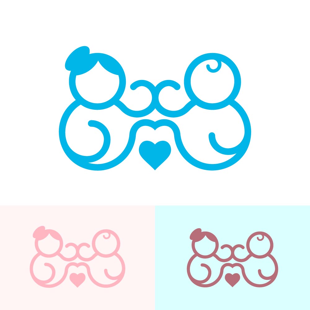 Continuous Line Mother and Child Logo. Minimalist Family Heart Vector Icon