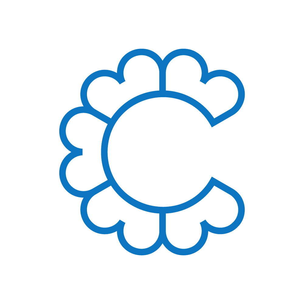 Abstract Blue C Logo Icon with Heart Flower Petals for Modern Branding