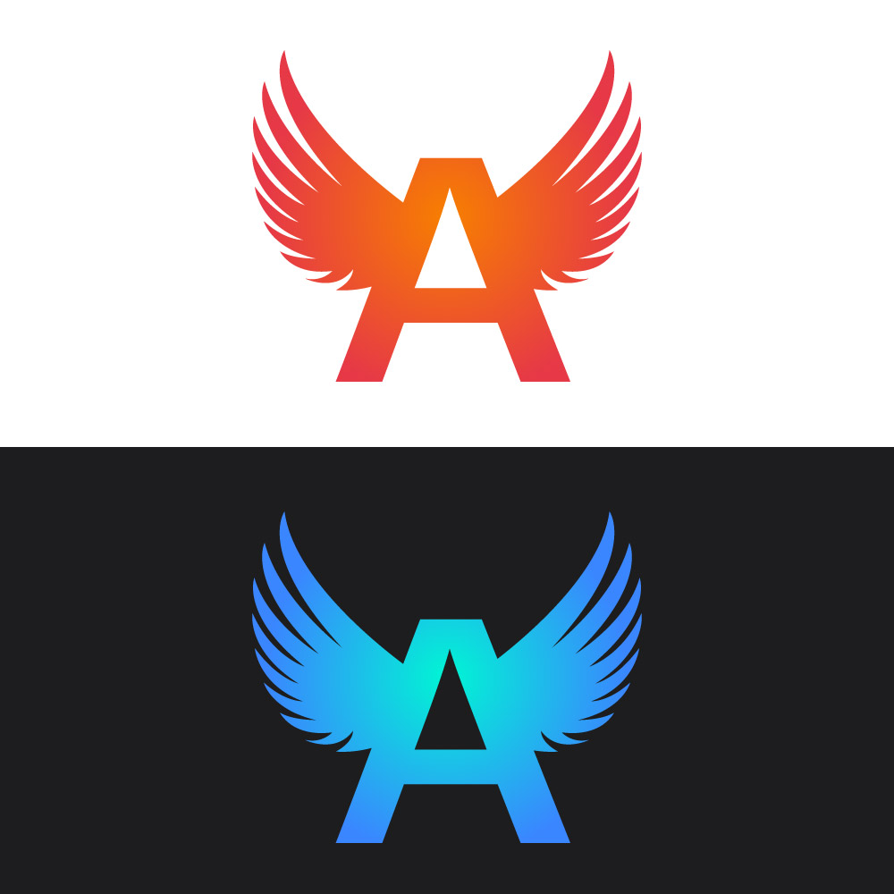 Letter A Logo with Wings, Dynamic Abstract Winged Monogram Vector Template